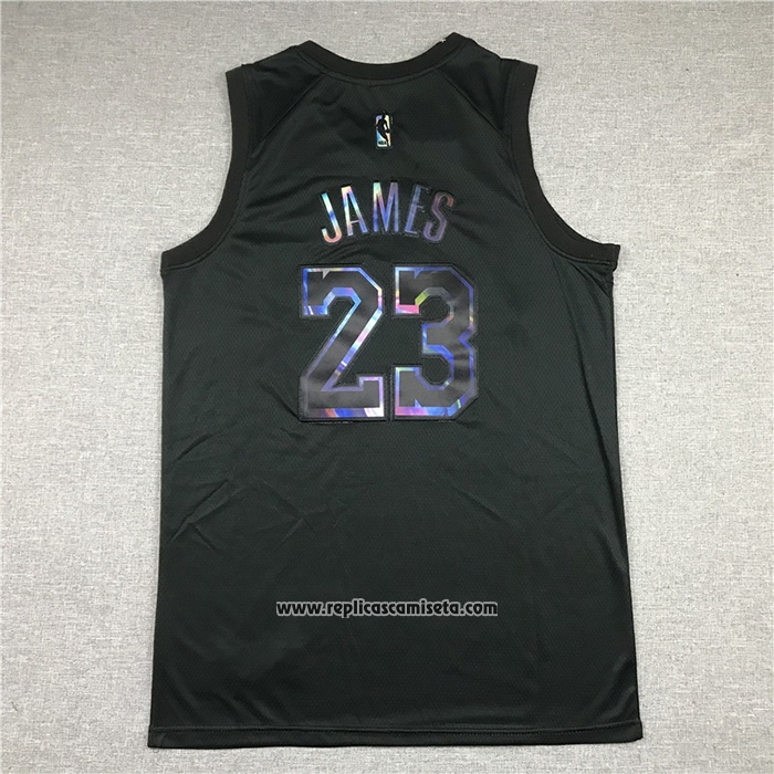 Camiseta Los Angeles Lakers LeBron James #23 Iridescent Logo Negro